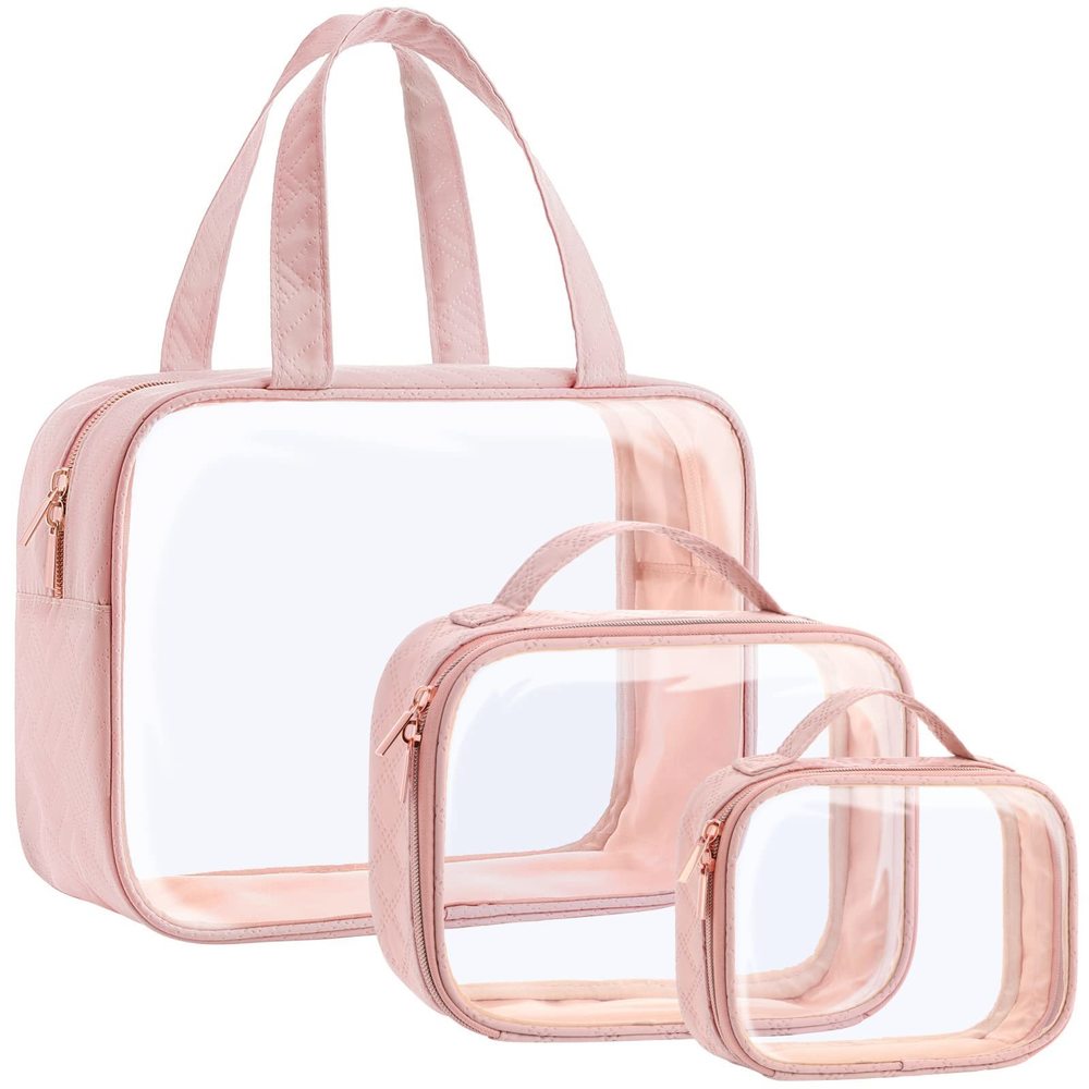 Clear Toiletry Bags, 3 Pack Clear Makeup Bags With Handle Large Opening,🐺